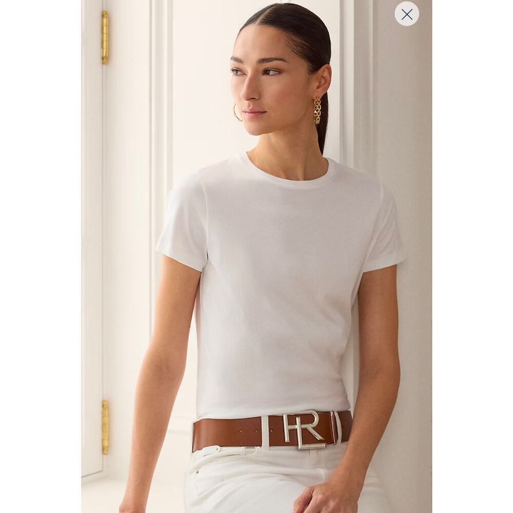 Lauren Ralph Lauren Stretch Cotton Blend Boat Neck Short Sleeve Shirt